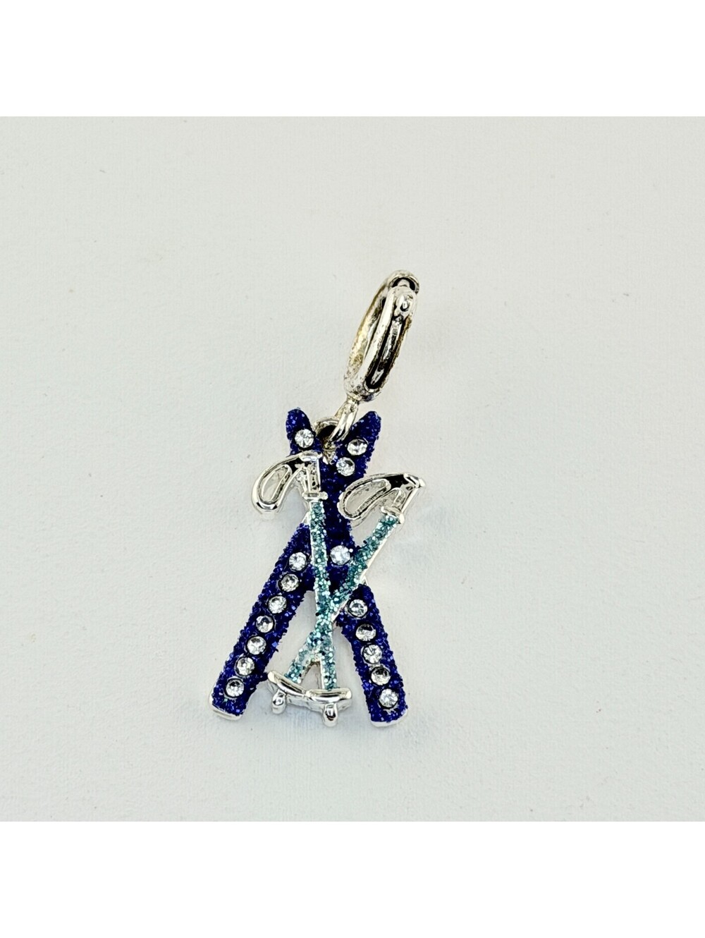 Bomb Party Charm - Retro Skis on Silver Plating